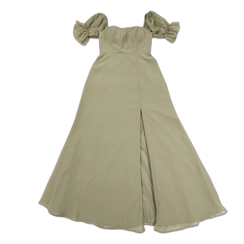 REVELRY Maeve Chiffon Dress Olive Cottagecore Soft Girl Boho Milkmaid Coquette 2